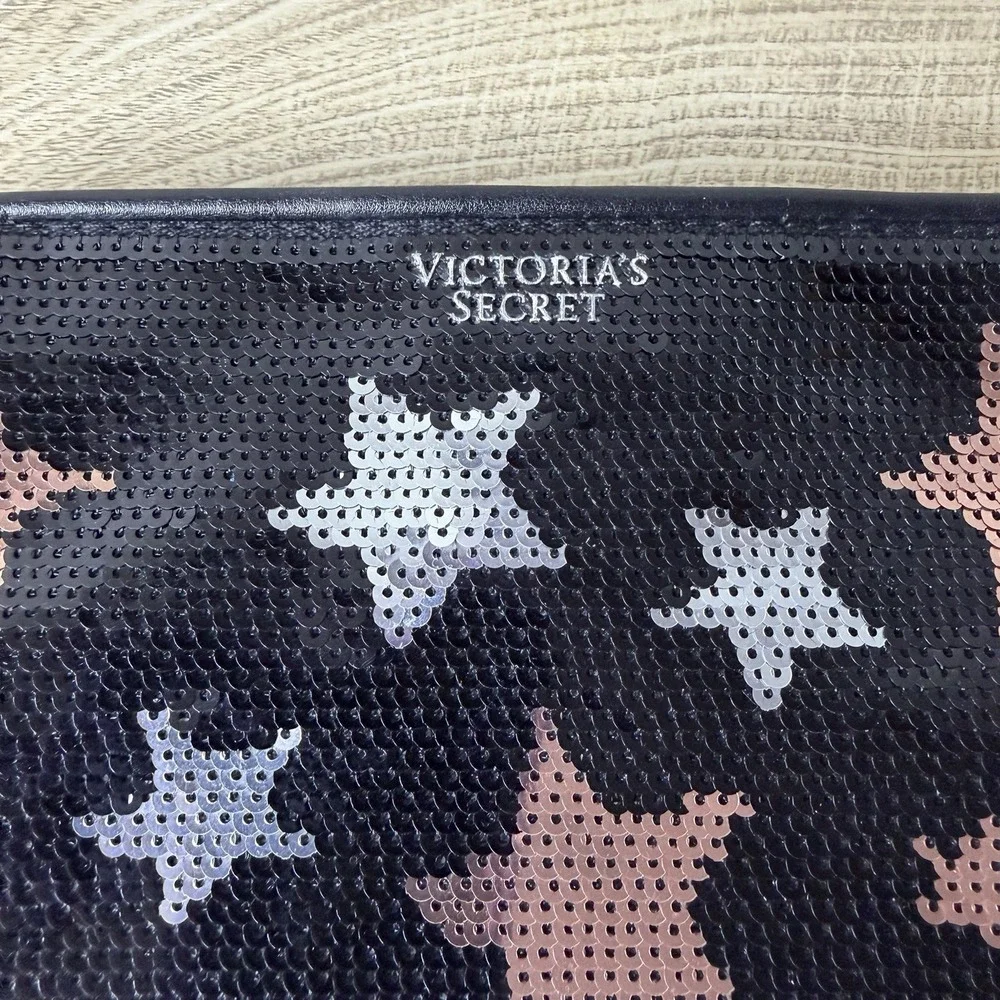 Victoria's‎ Secret Sequin Star Makeup Bag Pouch Black Silver Rose Gold Cosmic